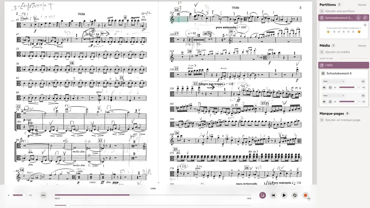 Partition de violon annotée, idéale pour une application lecture partition gratuite. Des indications manuscrites enrichissent la partition.