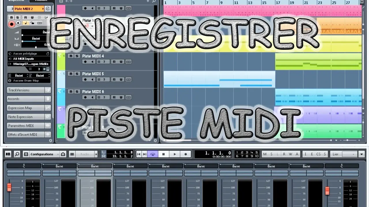 Enregistrement sur une piste MIDI dans Cubase. La piste MIDI est prête pour l'enregistrement.