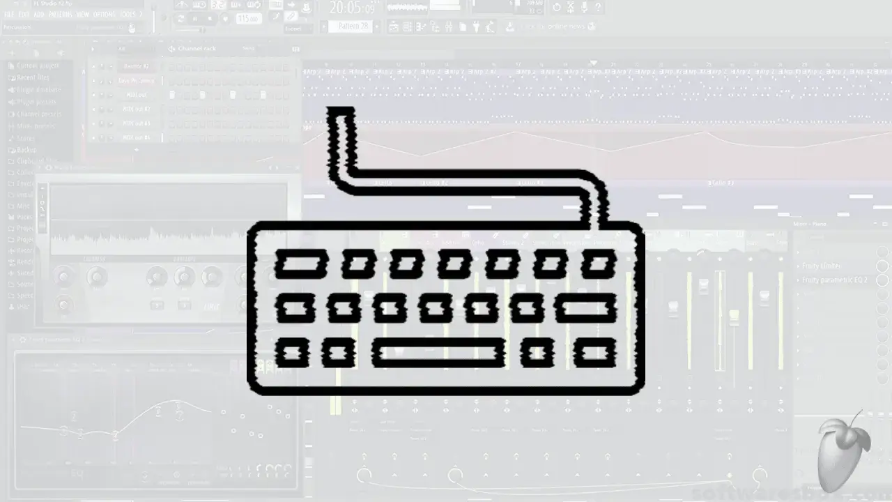 Icône de clavier stylisé sur une interface de production musicale, suggérant des raccourcis pour renommer des pistes ou des éléments.