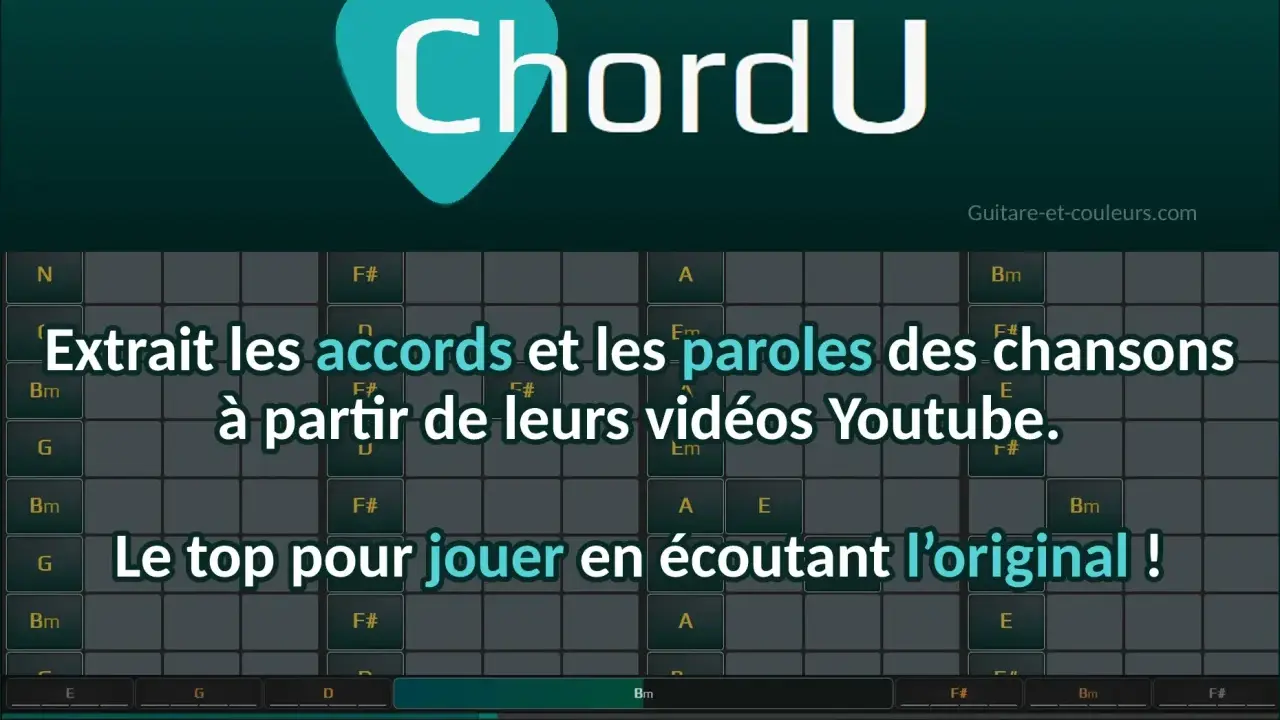 Logiciel gratuit pour trouver les accords d'une chanson. ChordU extrait les accords et paroles de vidéos Youtube pour jouer en écoutant l'original.