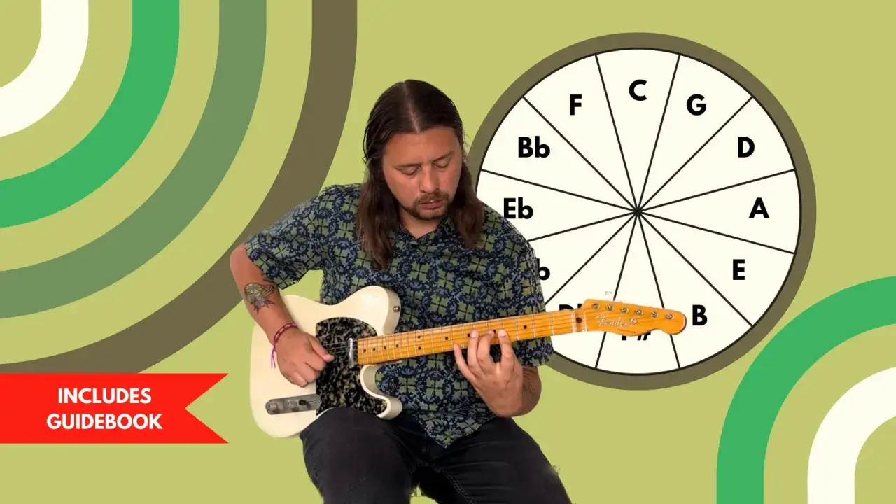 Un guitariste apprend le cercle des quintes. Un guide est inclus.