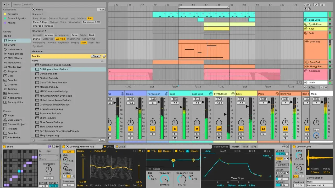 Un aperçu de la création musicale dans Ableton Live, avec des pistes de synthétiseur et de basse. Reaper vs Ableton.