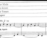 Partition musicale indiquant le mode dorien. Une mélodie douce et liée commence, jouée en tempo Lento.
