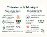 Théorie musicale : accords de base et renversements, avec un exemple de Do Majeur au piano.
