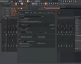 Interface FL Studio avec la fenêtre des paramètres audio ouverte, affichant les options du mixeur et les pistes.