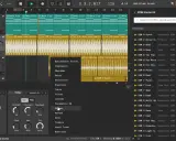 Un beatmaker en ligne utilise un logiciel de création musicale pour composer. L'écran montre une interface de DAW avec des pistes audio et des effets.