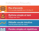 Tableau "Débutant-Friendly" : peu d'accords, rythme simple et lent (tempo lent), mélodie intuitive, paroles simples.