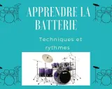 Apprendre la batterie : une composition batterie musique pour maîtriser techniques et rythmes. Une batterie violette Premier est mise en avant.