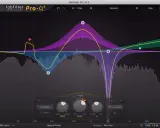 Interface du FabFilter Pro-Q 3 avec courbes d'égalisation colorées et analyseur de spectre.