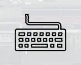 Icône de clavier stylisé sur une interface de production musicale, suggérant des raccourcis pour renommer des pistes ou des éléments.