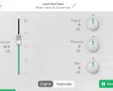 Égaliseur audio avec curseur de sonorité à -8.5 dB et réglages Aigus, Moyens, Bas à 0 dB. Option "Masterisée" activée, suggérant un traitement de dithering audio.