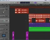 Logic Pro X : une piste "Chronicles Echo Guitar" est visible, avec d'autres pistes de guitare, piano et cordes.
