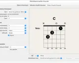 Éditeur de grille d'accords affichant un diagramme pour l'accord de Do majeur, avec les doigts 1, 2 et 3 positionnés.