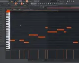 Piano Roll dans FL Studio, montrant des notes orange créant une mélodie. L'arpeggiator fl studio est en cours de création.