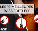 Les 10 meilleures basses fretless, avec des illustrations de guitares basses.