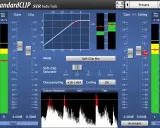 Interface d'un logiciel audio montrant un graphique de courbe de gain avec un effet soft clipper, des vu-mètres et des contrôles.