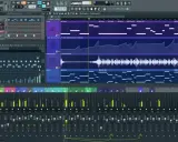 Interface d'un logiciel MIDI montrant une piste de violon, une piste de violoncelle et des pistes de cuivres avec des notes et des automations.