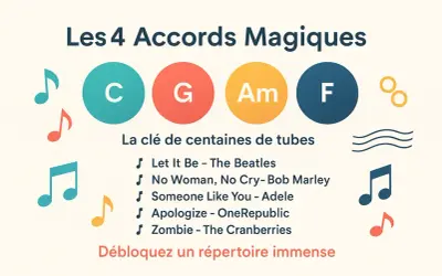 Les 4 accords magiques C, G, Am, F ouvrent la porte à des centaines de tubes. Un accord magique pour un piano qui chante !