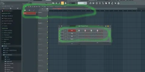 Le channel rack de FL Studio affiche les pistes de batterie : Kick, Clap, Hat, Snare.