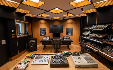 Studio d'enregistrement avec synthétiseurs, une Akai MPC 2000XL, et des pédales d'effets, prêt à faire revivre le son du daw reaper.