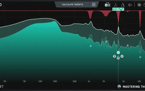 Analyse spectrale pour le mastering EQ. Courbes de fréquences et cibles affichées.