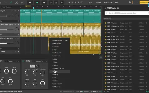 Un beatmaker en ligne utilise un logiciel de création musicale pour composer. L'écran montre une interface de DAW avec des pistes audio et des effets.