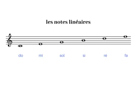 Portée musicale avec la clé de Sol et des notes représentant les 7 notes de musique : Do, Mi, Sol, Si, Ré, Fa.