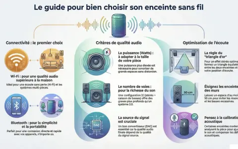 Guide pour choisir une enceinte sans fil : connectivité, critères audio, optimisation. Le mastering audio est clé.