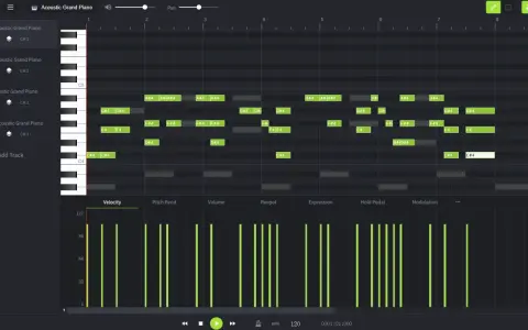 Un piano roll affiche des notes de musique sur une grille, comme des blocs de construction pour une mélodie.
