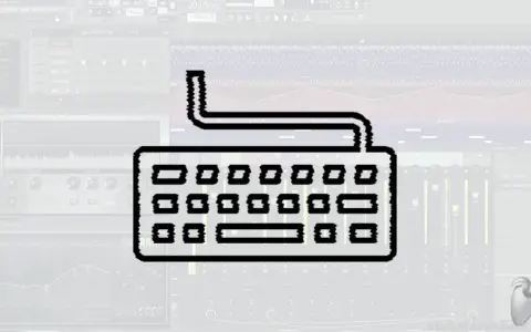 Icône de clavier stylisé sur une interface de production musicale, suggérant des raccourcis pour renommer des pistes ou des éléments.