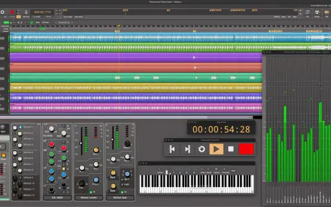 Interface d'un logiciel séquenceur gratuit affichant des pistes audio et des contrôles de mixage.