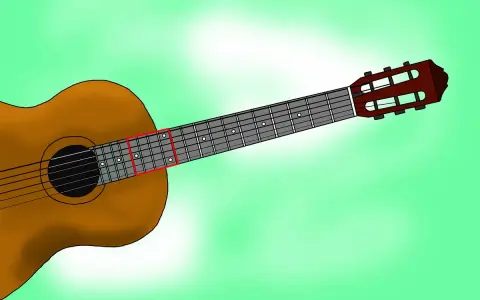 Manche de guitare avec un accord si 7 encadré en rouge.
