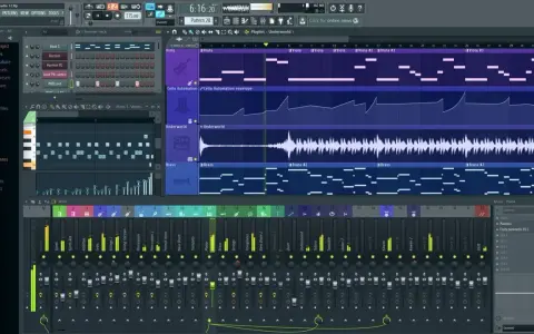 Interface d'un logiciel MIDI montrant une piste de violon, une piste de violoncelle et des pistes de cuivres avec des notes et des automations.