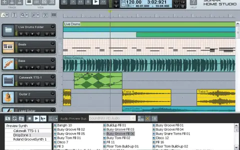Interface du logiciel Cakewalk, affichant des pistes audio et MIDI pour la création musicale.