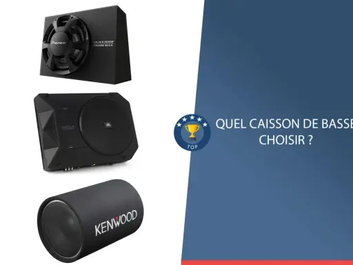 Trois caissons de basse de marques Pioneer, JBL et Kenwood.