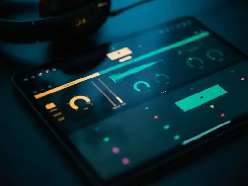 Interface d'un logiciel musique Windows sur tablette, avec des formes d'ondes et des curseurs.