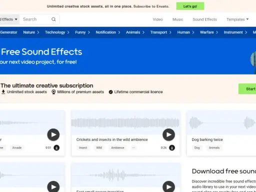 Trouvez des effets sonores gratuits pour vos projets vidéo. Mixkit propose une large sélection de sound design gratuit, parfait pour donner vie à vos créations.