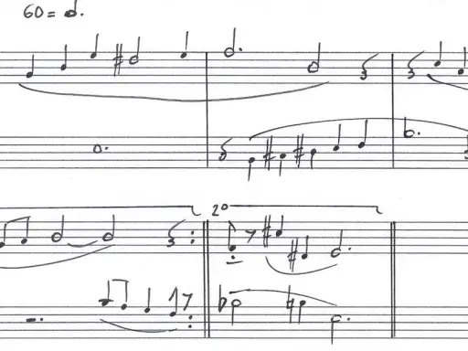 Partitions manuscrites avec des notes de musique en anglais, indiquant un tempo de 60.