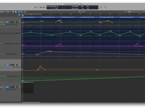 Vue d'un logiciel de production musicale. Une piste de delay est configurée avec une side chain, visible dans les réglages.