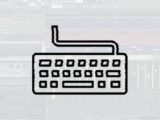 Icône de clavier stylisé sur une interface de production musicale, suggérant des raccourcis pour renommer des pistes ou des éléments.