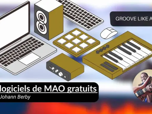 Découvrez 10 logiciels de MAO gratuits, dont un logiciel looper gratuit, pour créer votre musique. Illustration avec un musicien et du matériel audio.