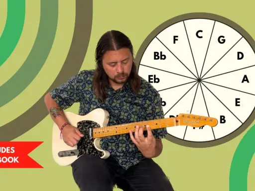 Un guitariste apprend le cercle des quintes. Un guide est inclus.