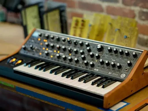 Synthétiseur Subsequent 37, un joyau des années 70, prêt à créer des sons légendaires.
