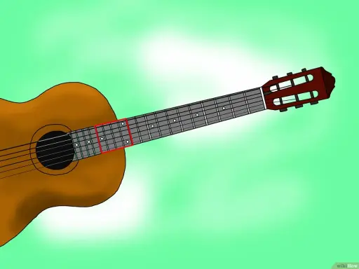 Manche de guitare avec un accord si 7 encadré en rouge.