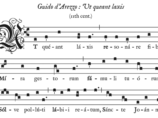 Manuscrit médiéval avec notation musicale. La clé de ré indique le début d'une mélodie ancienne.