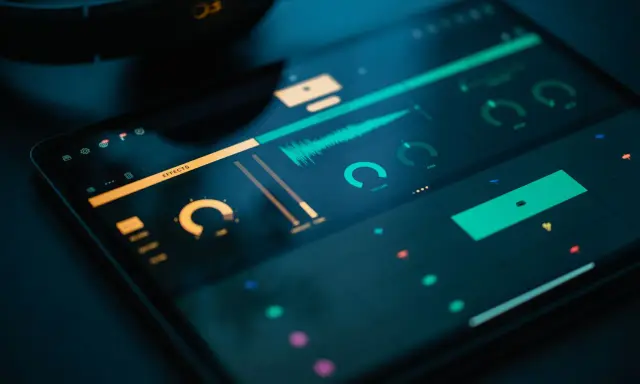 Interface d'un logiciel musique Windows sur tablette, avec des formes d'ondes et des curseurs.