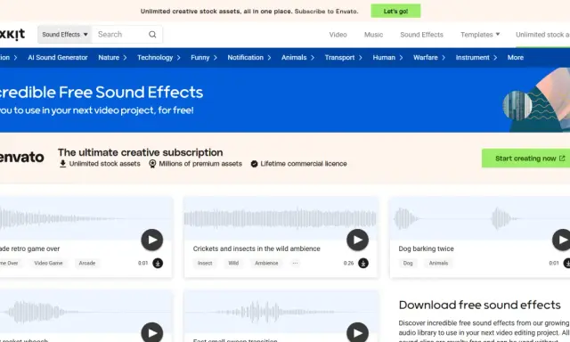 Trouvez des effets sonores gratuits pour vos projets vidéo. Mixkit propose une large sélection de sound design gratuit, parfait pour donner vie à vos créations.