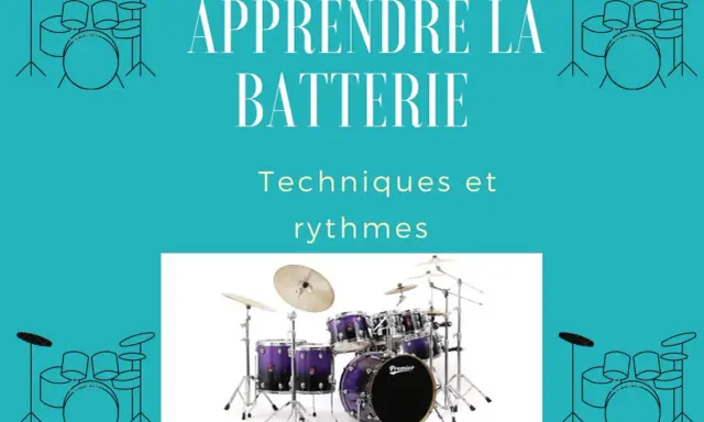 Apprendre la batterie : une composition batterie musique pour maîtriser techniques et rythmes. Une batterie violette Premier est mise en avant.