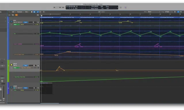 Vue d'un logiciel de production musicale. Une piste de delay est configurée avec une side chain, visible dans les réglages.