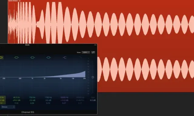 Égaliseur graphique ajustant le son d'un kick de batterie.